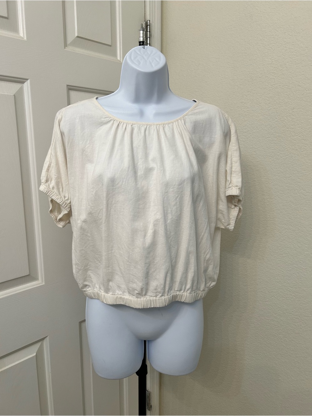 Madewell Cream Short-Sleeve Elastic-Hem Open Back Crop Top